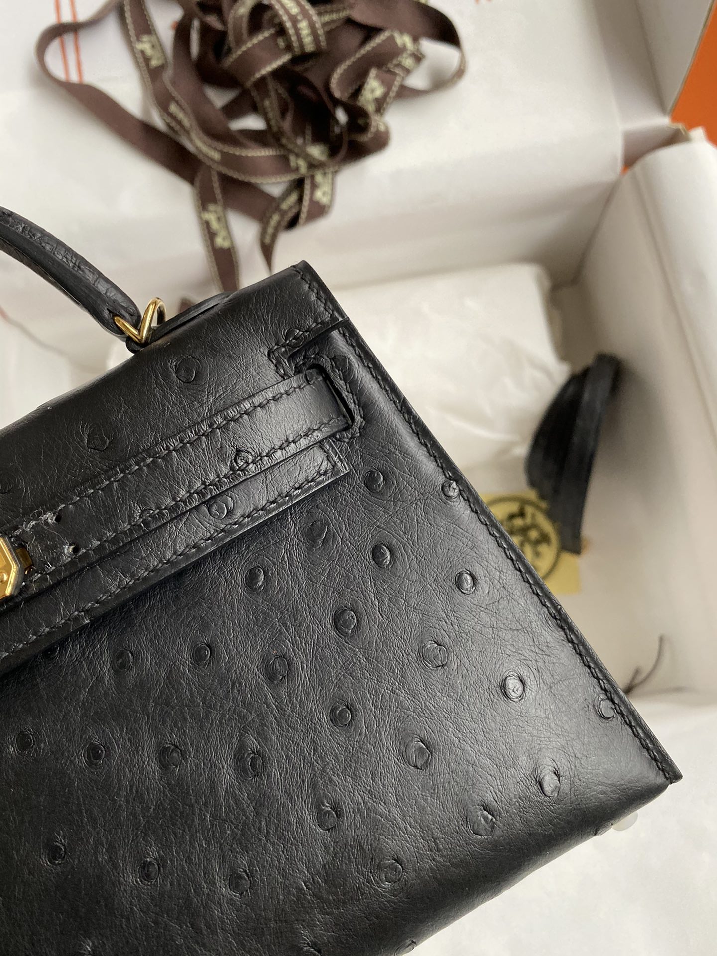 Hermes Kelly Mini II Bag 19CM In Black Ostrich Leather